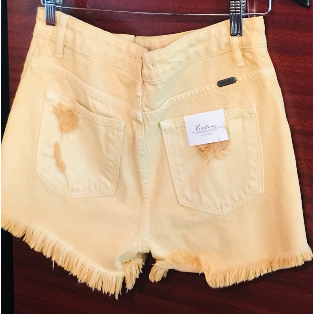 Yellow Distressed Denim Shorts